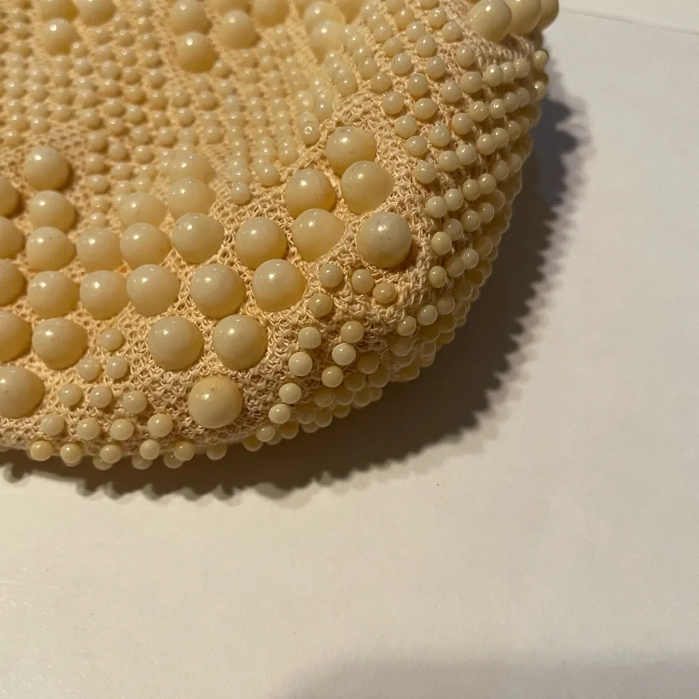 Vintage Hong Kong Beaded Evening Bag Ivory Pearl Top Handle Purse